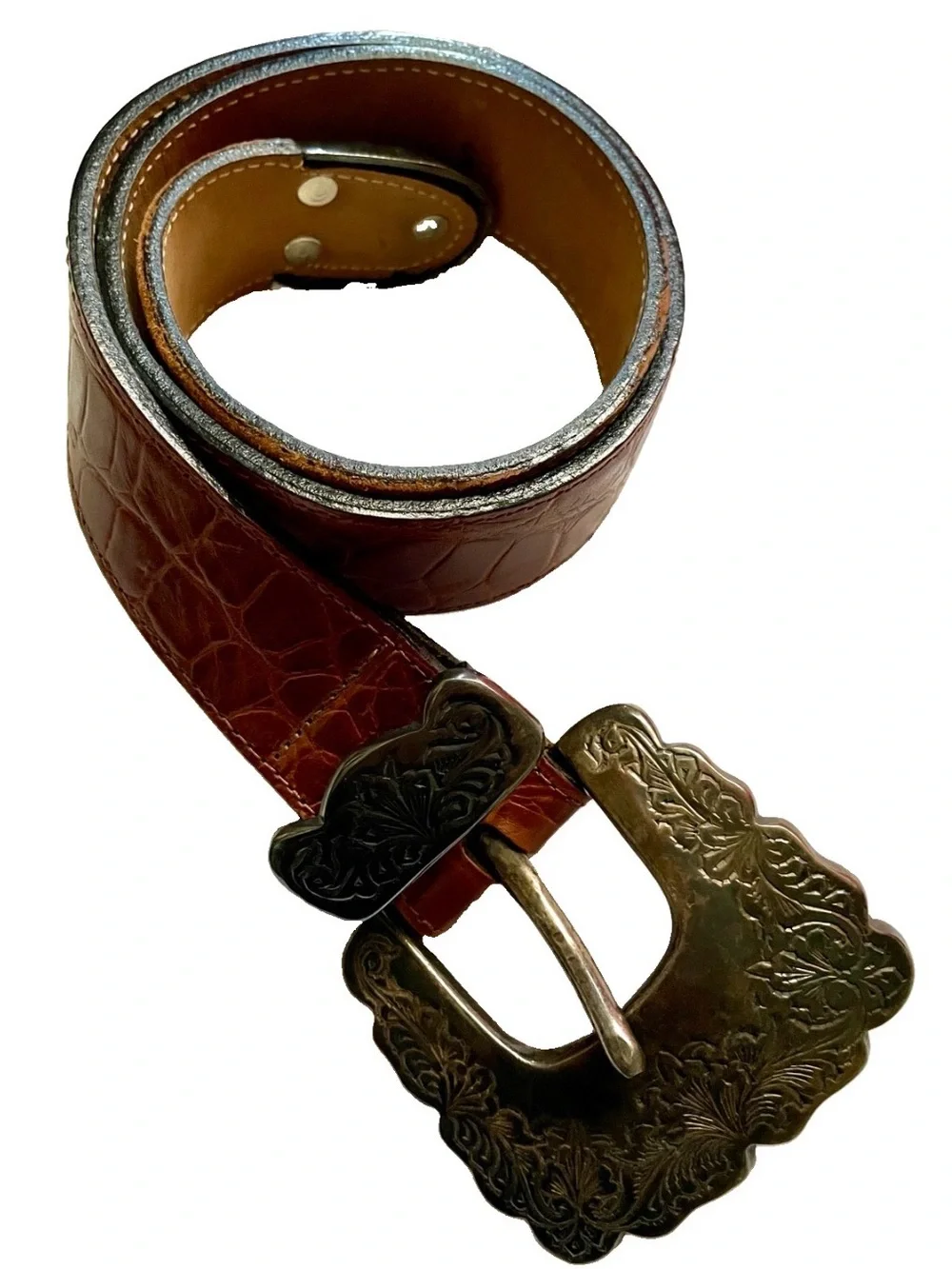 VINTAGE 90’s STREETS AHEAD Croco Embossed Leather BELT From I. MAGNIN Size S